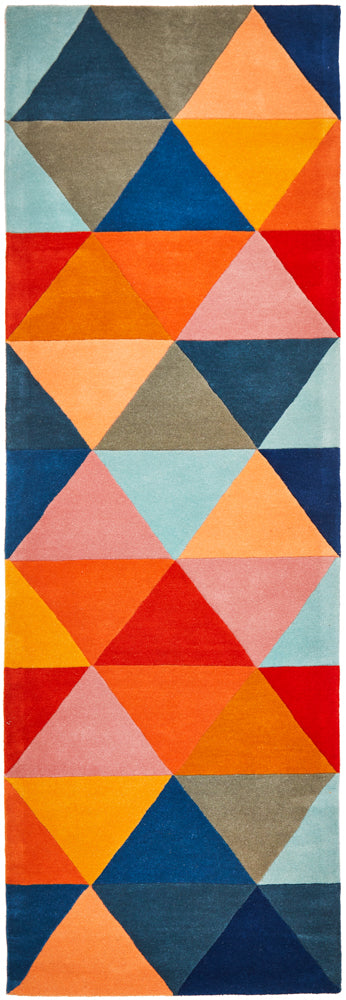 Prism Designer Wool Rust Blue Navy Runner Rug