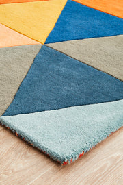 Prism Designer Wool Rust Blue Navy Runner Rug