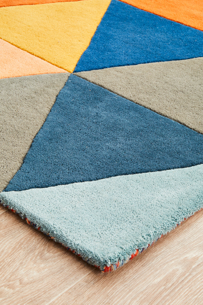 Prism Designer Wool Rust Blue Navy Runner Rug