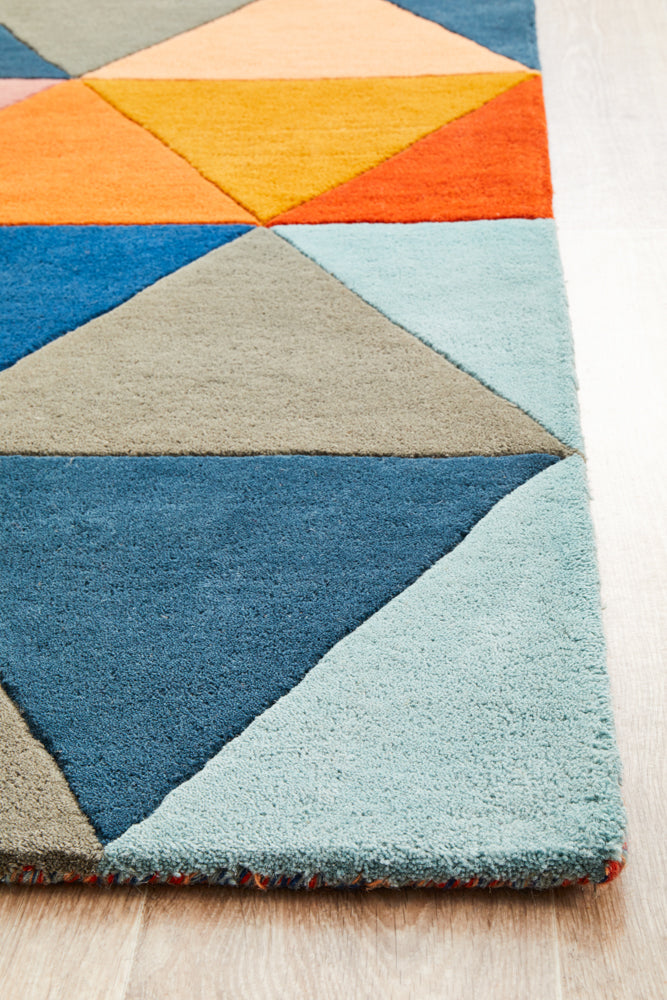 Prism Designer Wool Rust Blue Navy Runner Rug