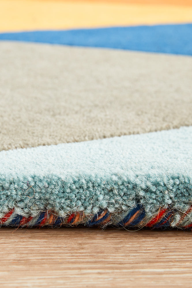 Prism Designer Wool Rust Blue Navy Runner Rug