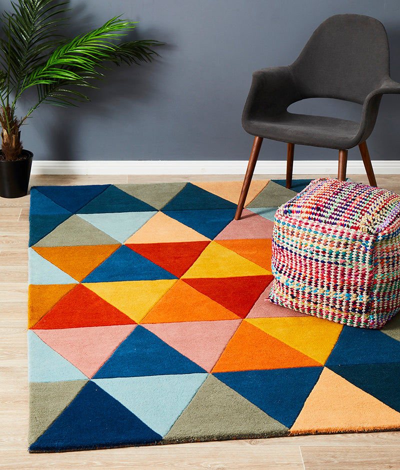 Prism Designer Wool Rust Blue Navy Rug