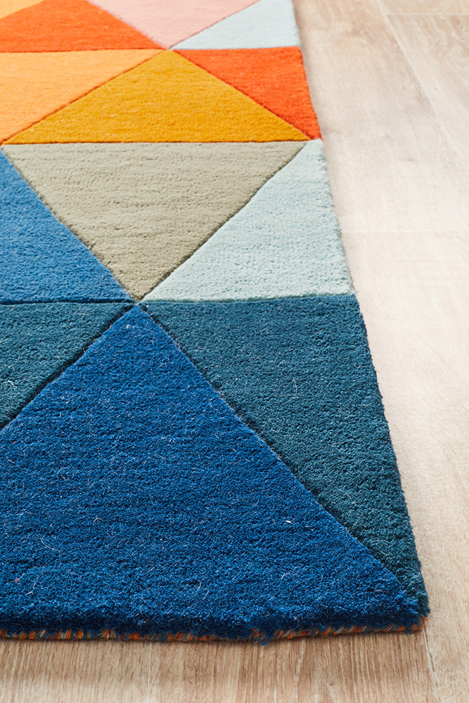 Prism Designer Wool Rust Blue Navy Rug