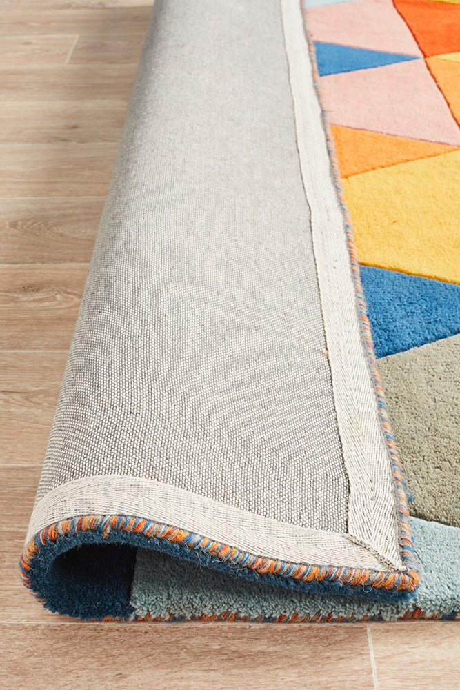 Prism Designer Wool Rust Blue Navy Rug