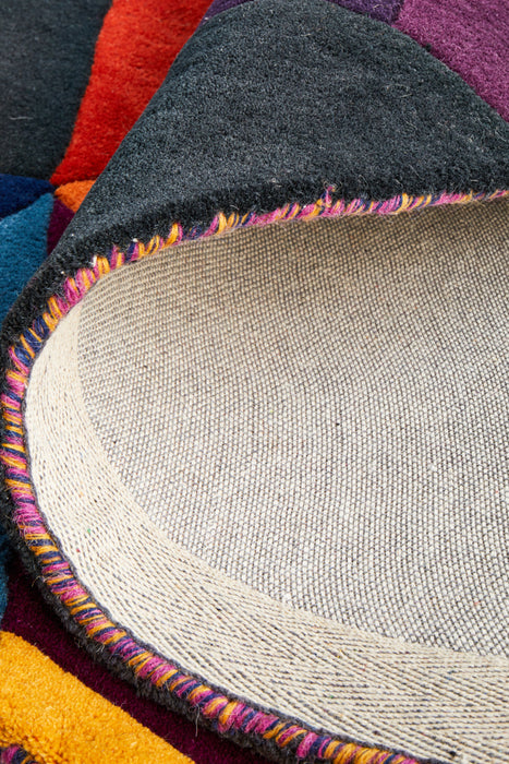 Eclectic Designer Wool Round Rug Blue Rust Purple