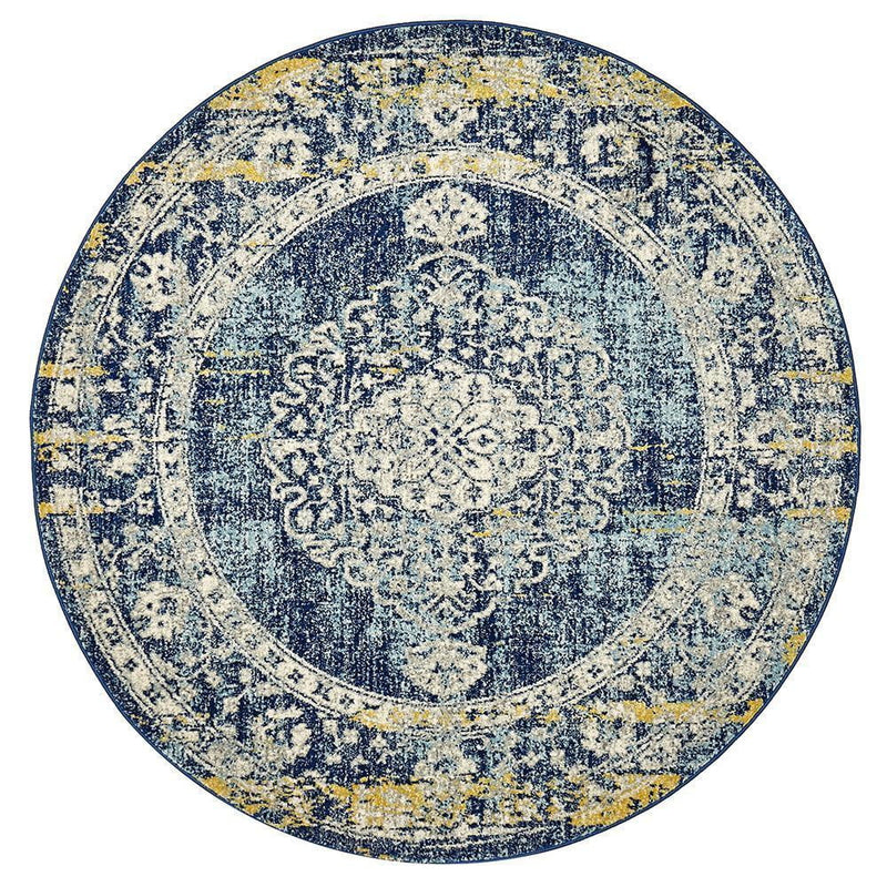 Aquarium Prado Navy Round Rug