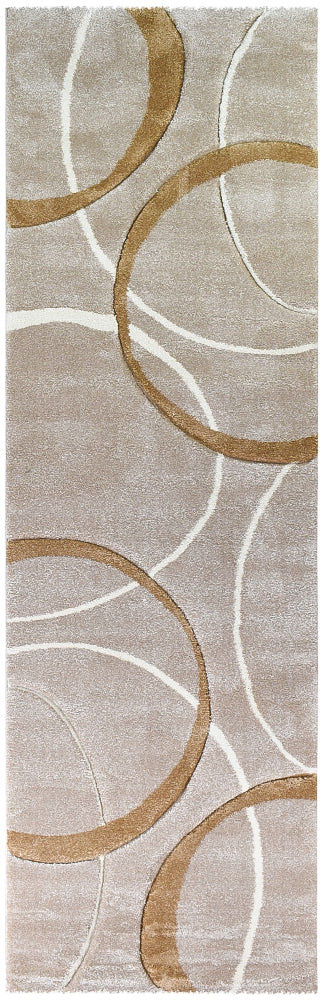 Pompon Circle Beige Runner Rug