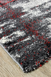 Pompon Crest Light Grey Red Runner Rug