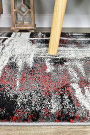 Pompon Crest Light Grey Red Runner Rug