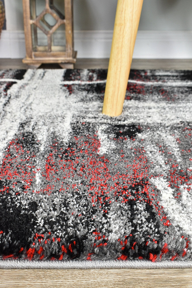 Pompon Crest Light Grey Red Runner Rug