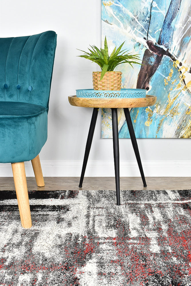 Pompon Crest Light Grey Red Runner Rug