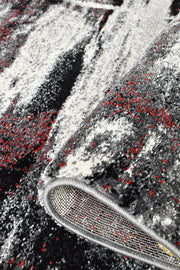 Pompon Crest Light Grey Red Runner Rug