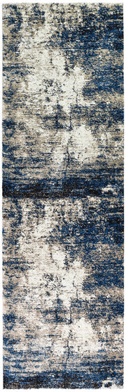 Pompon Tress White Blue Runner Rug