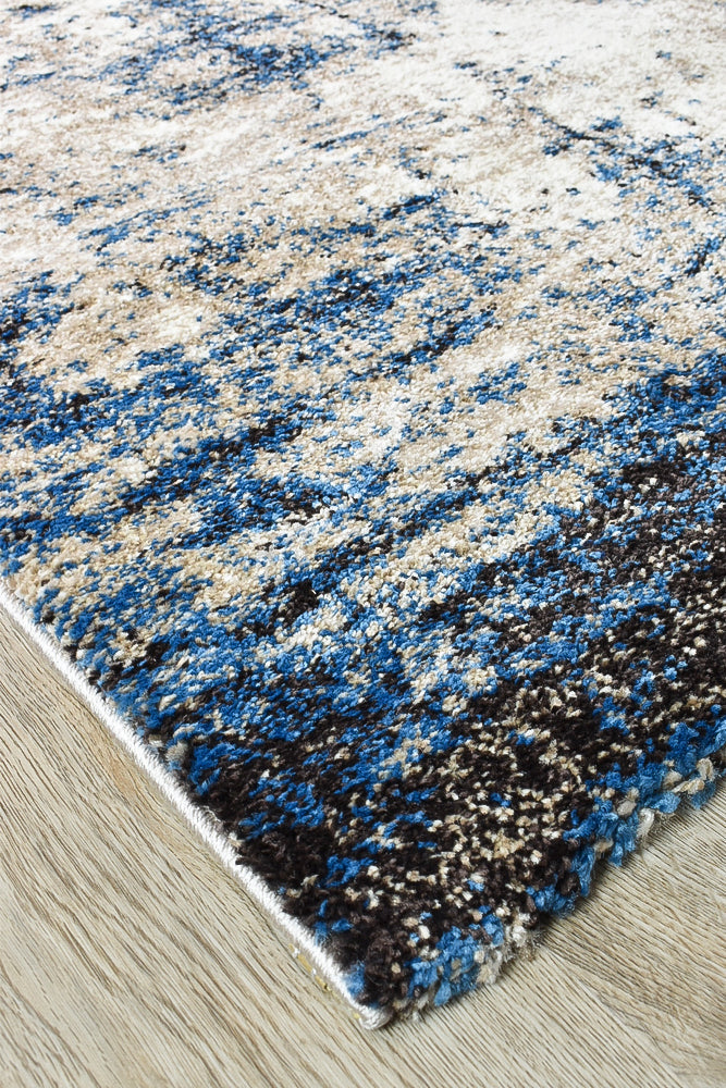 Pompon Tress White Blue Runner Rug