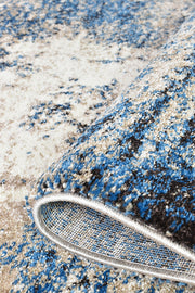 Pompon Tress White Blue Runner Rug