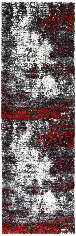 Pompon Tress White Red Runner Rug