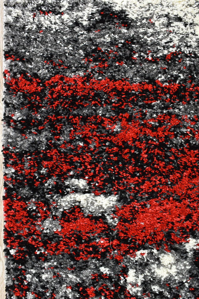 Pompon Tress White Red Runner Rug