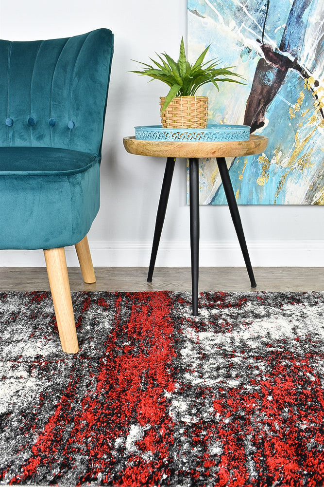 Pompon Tress White Red Runner Rug