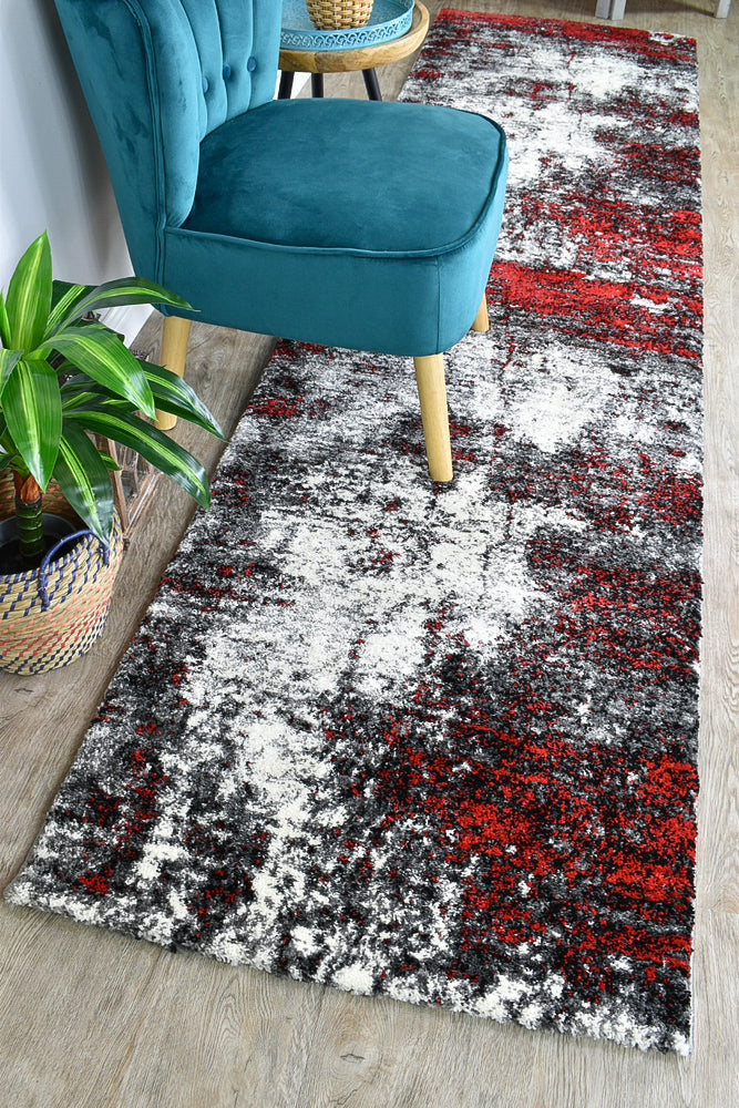 Pompon Tress White Red Runner Rug