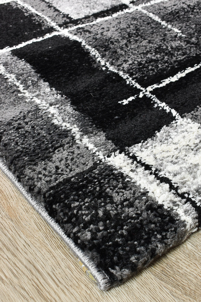 Pompon Verge Grey Black Runner Rug