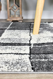 Pompon Verge Grey Black Runner Rug