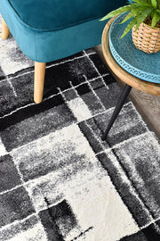 Pompon Verge Grey Black Runner Rug