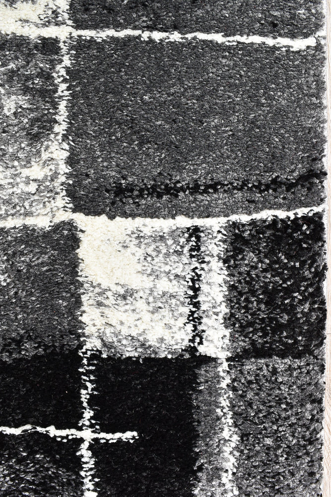 Pompon Verge Grey Black Runner Rug