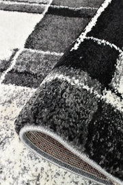 Pompon Verge Grey Black Runner Rug