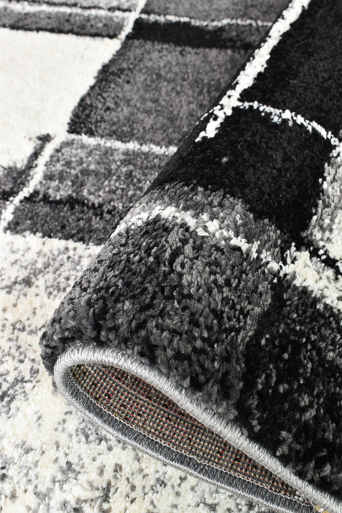 Pompon Verge Grey Black Runner Rug