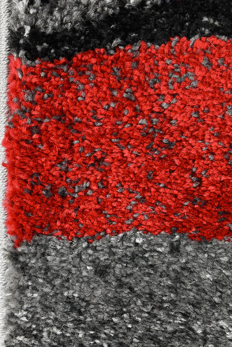 Pompon Wave Grey Red Runner Rug