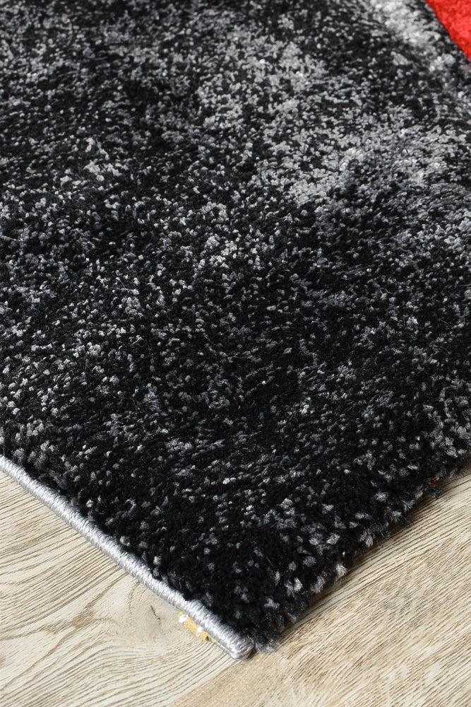 Pompon Brim Grey Red Rug