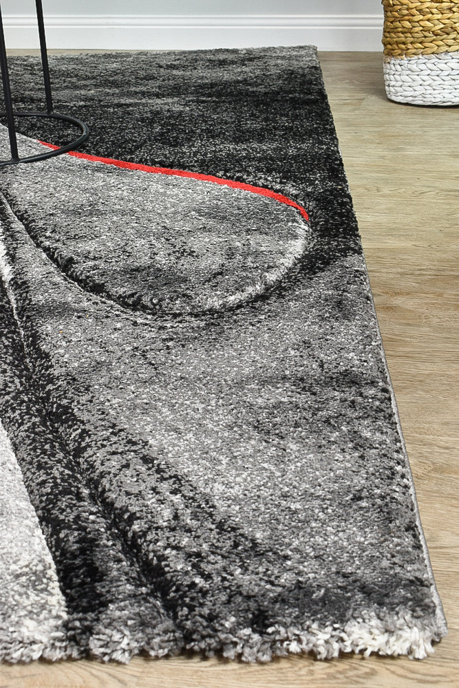 Pompon Brim Grey Red Rug