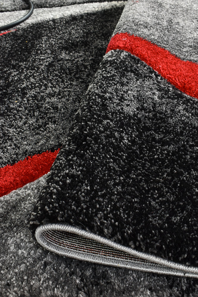 Pompon Brim Grey Red Rug