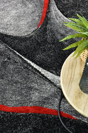 Pompon Brim Grey Red Rug