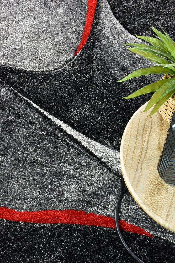 Pompon Brim Grey Red Rug