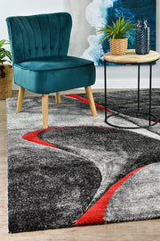 Pompon Brim Grey Red Rug