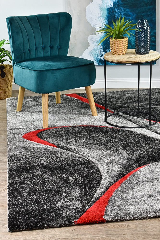 Pompon Brim Grey Red Rug