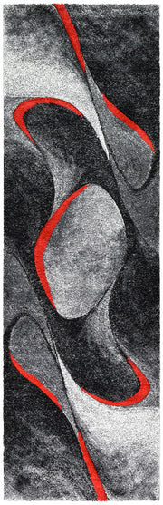 Pompon Brim Grey Red Runner Rug