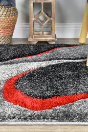 Pompon Brim Grey Red Runner Rug