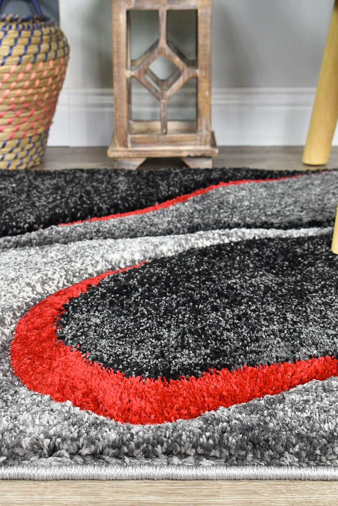 Pompon Brim Grey Red Runner Rug