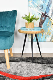 Pompon Brim Grey Red Runner Rug