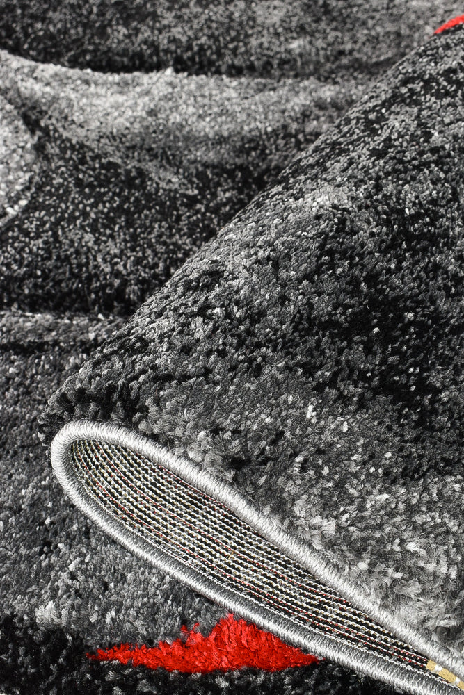 Pompon Brim Grey Red Runner Rug