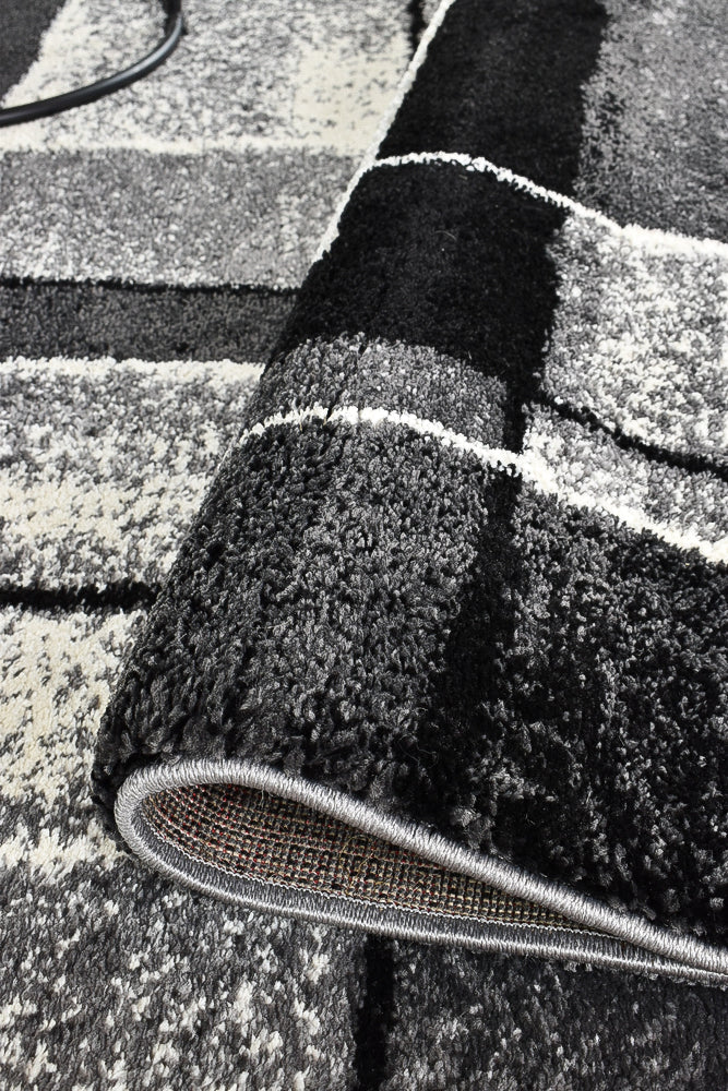Pompon Verge Grey Black Rug