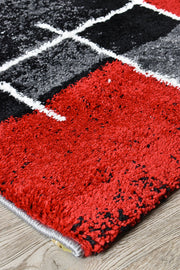 Pompon Verge Grey Red Rug