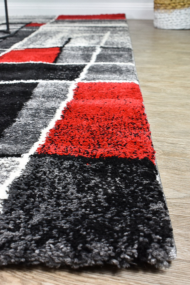 Pompon Verge Grey Red Rug