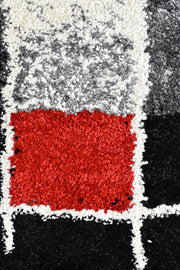 Pompon Verge Grey Red Rug