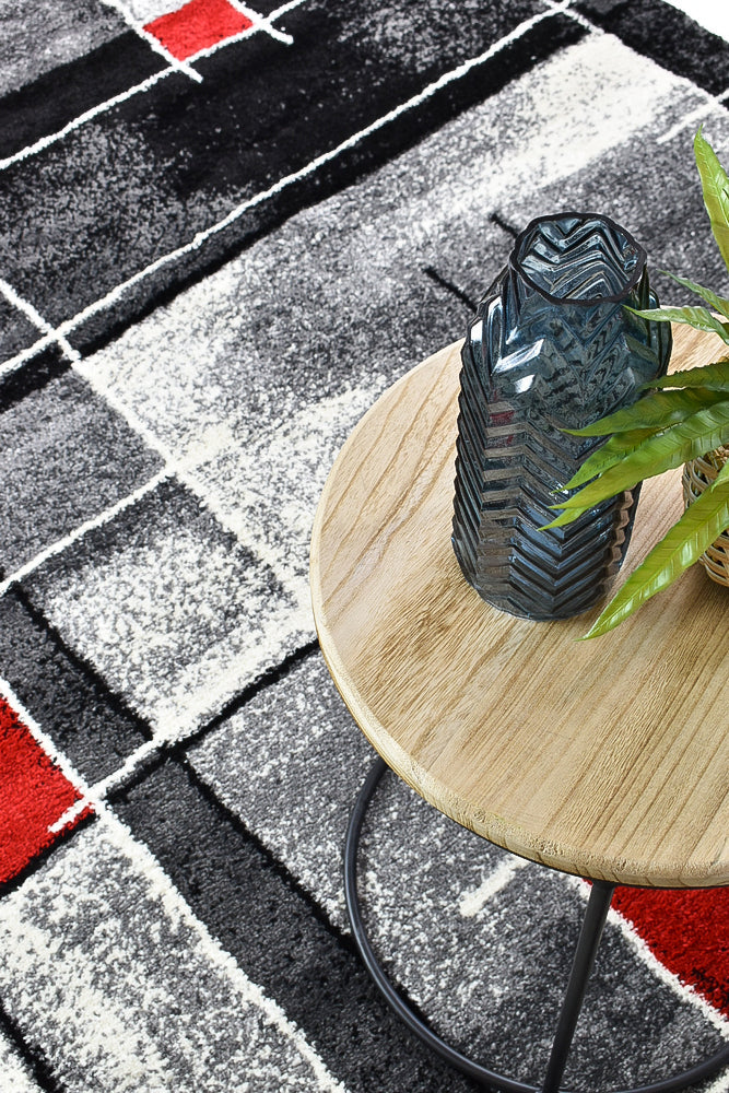 Pompon Verge Grey Red Rug