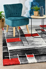 Pompon Verge Grey Red Rug