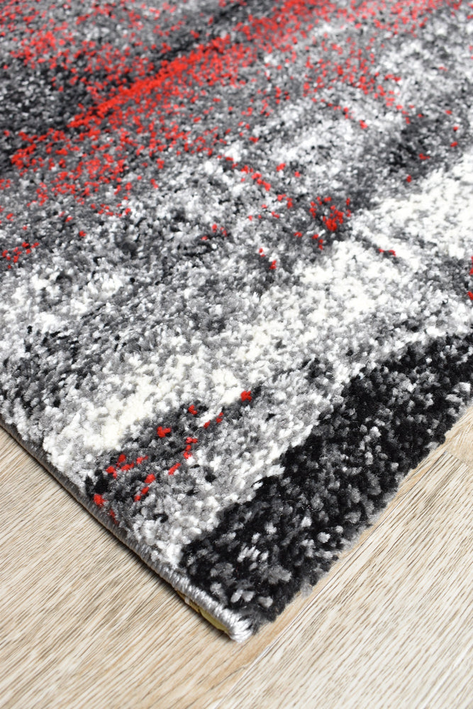 Pompon Crest Light Grey Red Rug