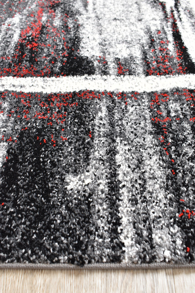 Pompon Crest Light Grey Red Rug